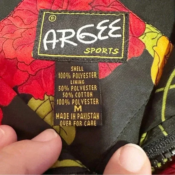 vintage floral lightweight windbreaker jacket in black and red jacket size m - Picture 10 of 12